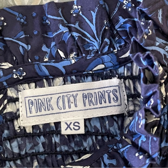 Tuckernuck Pink City Prints Isabel Dress Maxi Smocked Tiered Ruffle Indigo Blue - Picture 7 of 12